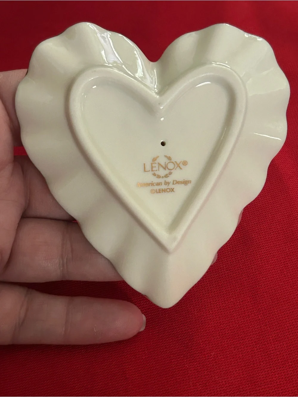 Lenox Cream Heart-Shaped Jewelry Dish with Gold Logo
